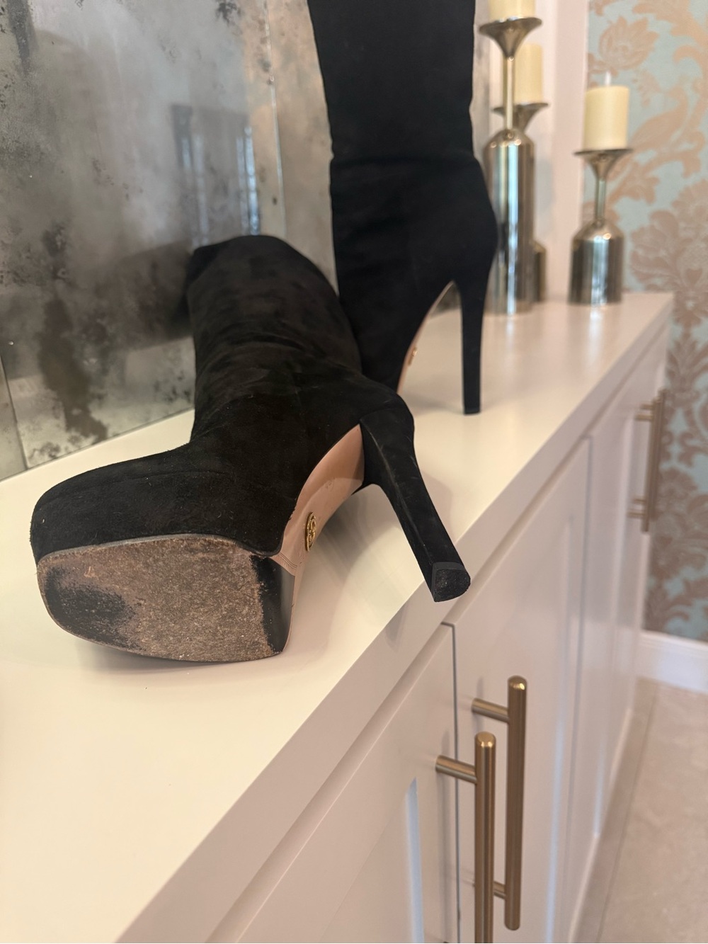Gucci Black Suede Platform Stiletto Boots - Picture 7 of 7